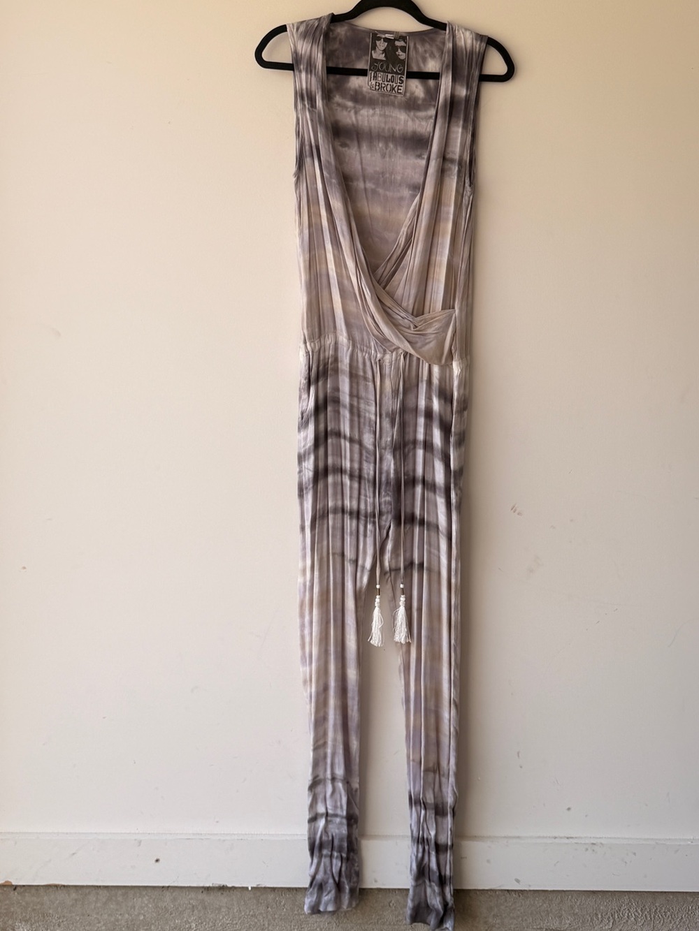 Young Fabulous & Broke Taupe and Gray Tie-Dye Jumpsuit